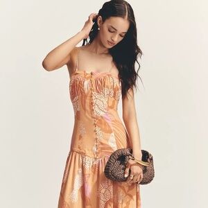 Farm Rio x Anthropologie Linen Blend Strapless Drop-Waist Maxi Dress NWT